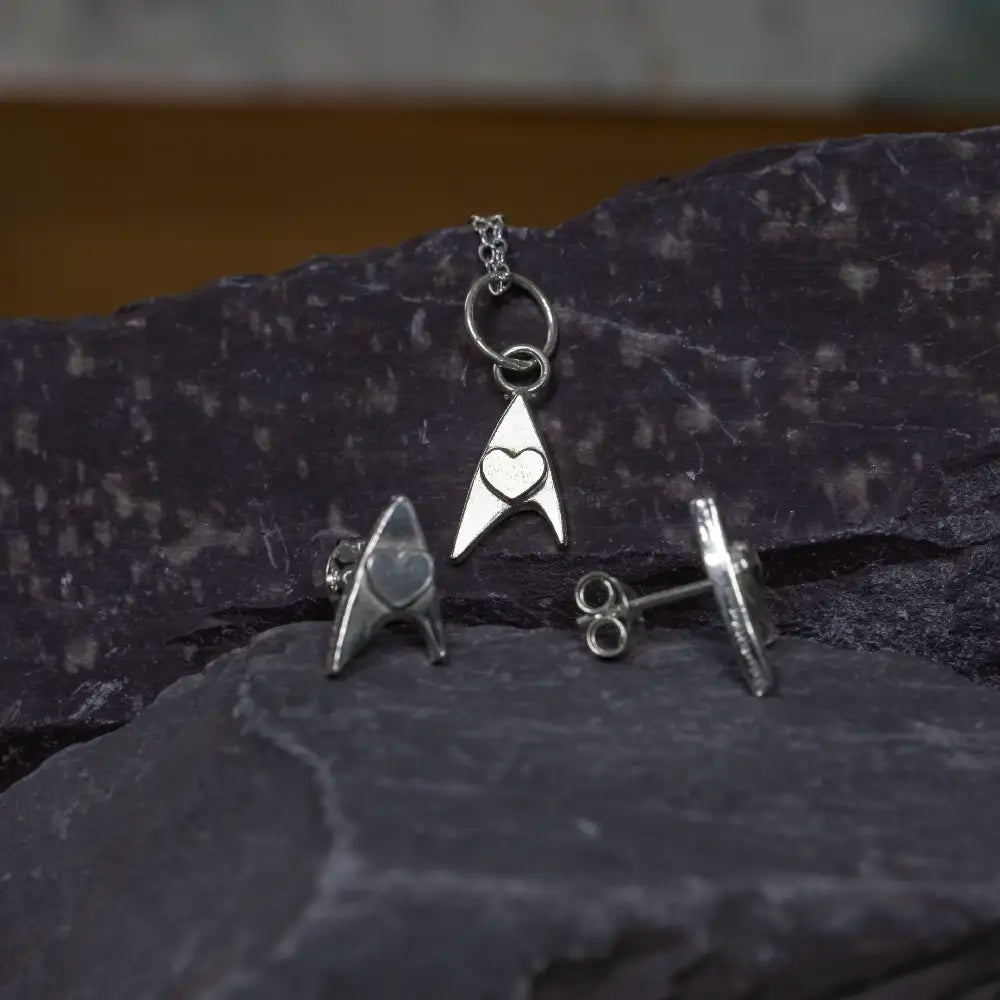Sterling Silver Star Trek Delta Pendant & Earrings Set - Trekkie Gift