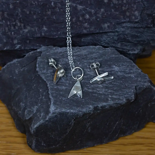 Sterling Silver Star Trek Delta Pendant & Earrings Set - Trekkie Gift