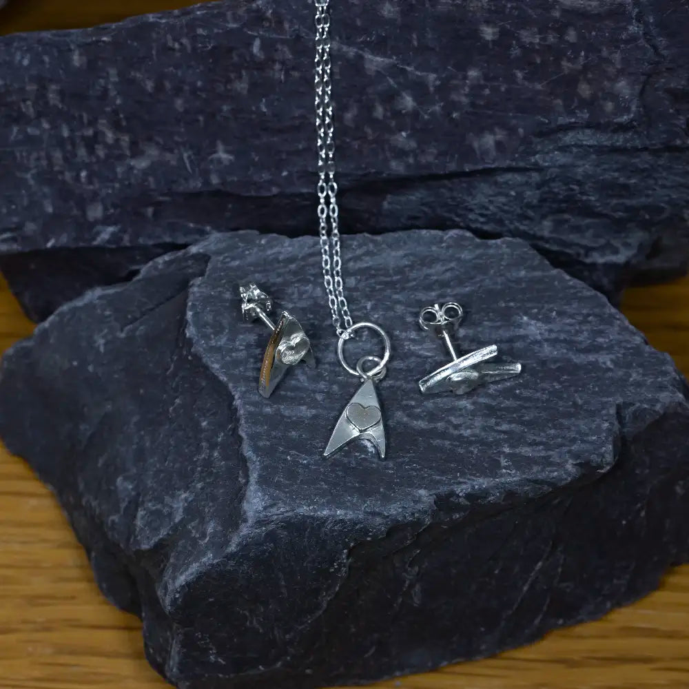 Sterling Silver Star Trek Delta Pendant & Earrings Set - Trekkie Gift