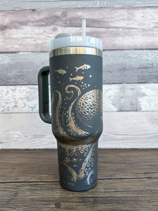 Octopus Engraved 40oz Tumbler | D&D, Cthulu Inspired | Kraken Tentacles