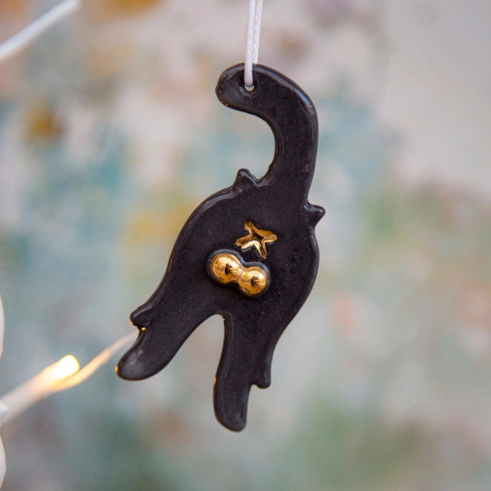 Cheeky Cat Bum Porcelain Ornament - Handmade Ceramic Funny Cat Decoration