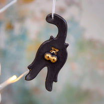 Cheeky Cat Bum Porcelain Ornament - Handmade Ceramic Funny Cat Decoration