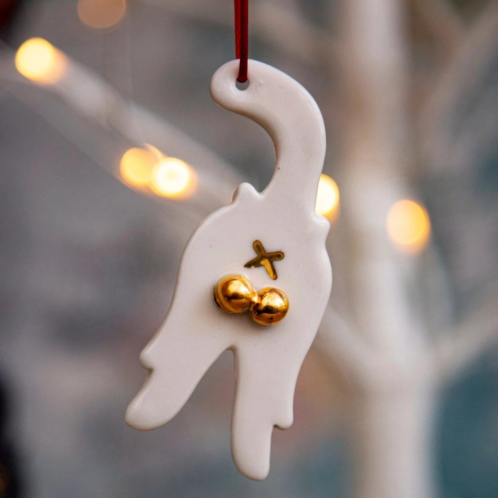 Cheeky Cat Bum Porcelain Ornament - Handmade Ceramic Funny Cat Decoration