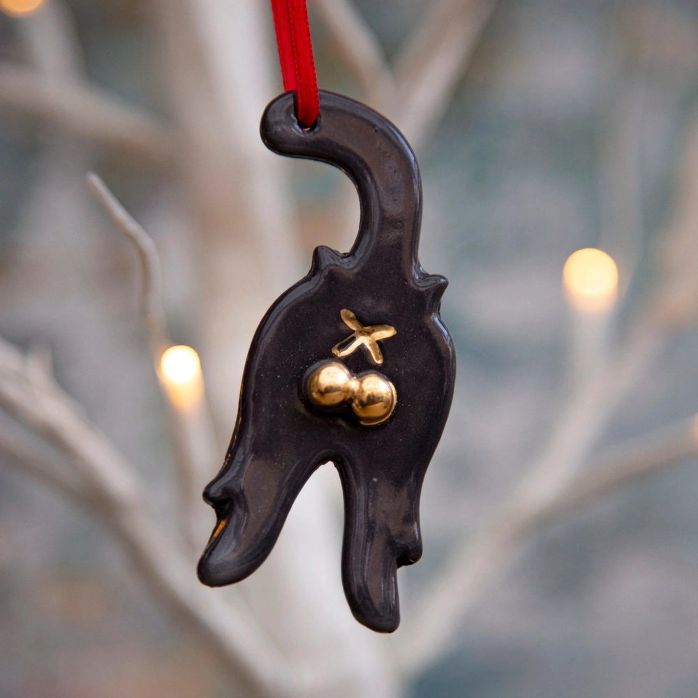 Cheeky Cat Bum Porcelain Ornament - Handmade Ceramic Funny Cat Decoration