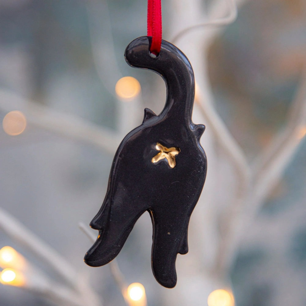 Cheeky Cat Bum Porcelain Ornament - Handmade Ceramic Funny Cat Decoration