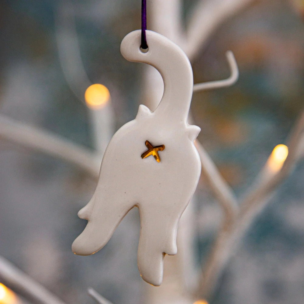 Cheeky Cat Bum Porcelain Ornament - Handmade Ceramic Funny Cat Decoration