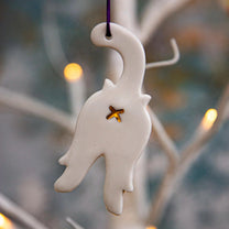 Cheeky Cat Bum Porcelain Ornament - Handmade Ceramic Funny Cat Decoration