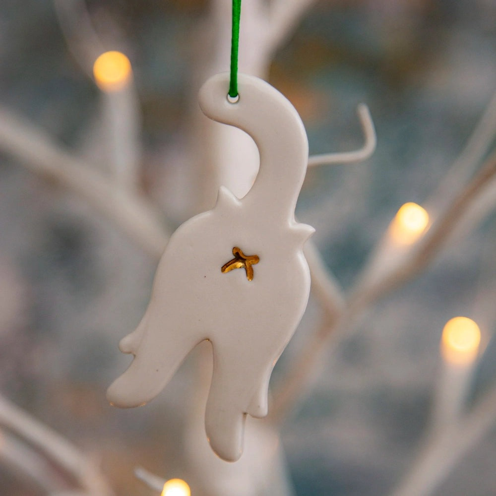 Cheeky Cat Bum Porcelain Ornament - Handmade Ceramic Funny Cat Decoration