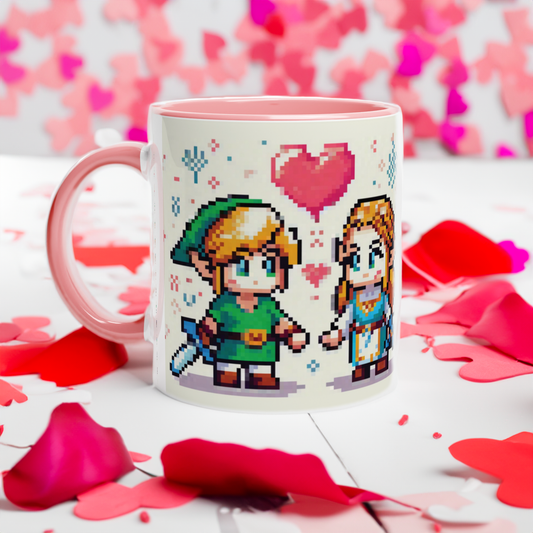 Link and Zelda Couples Mug | Chibi Pixel Art Romantic Gift