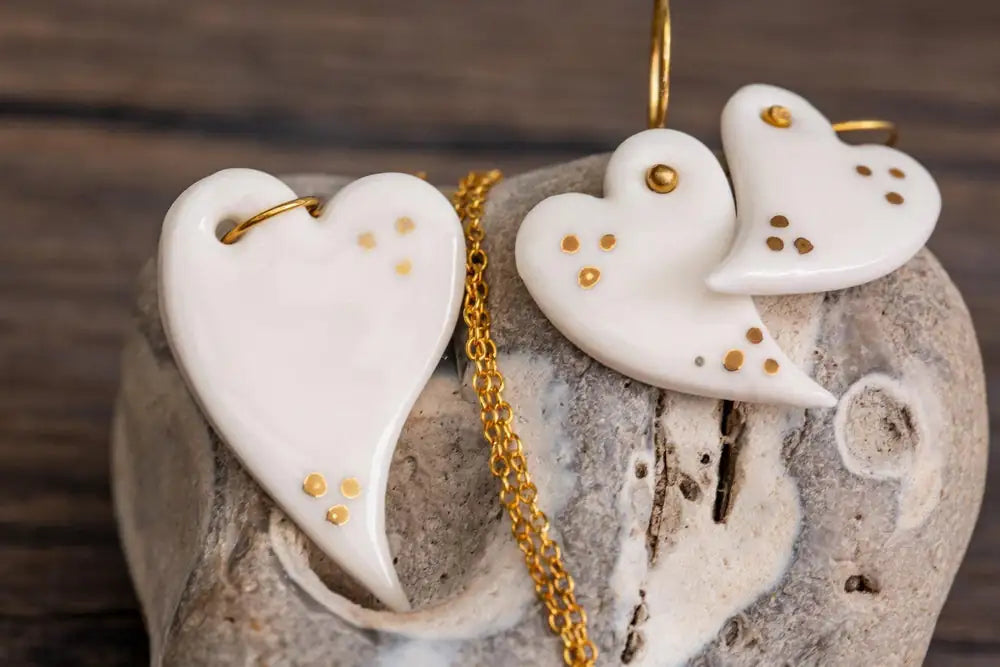Porcelain Heart 24K Triple Dot Jewellery Set