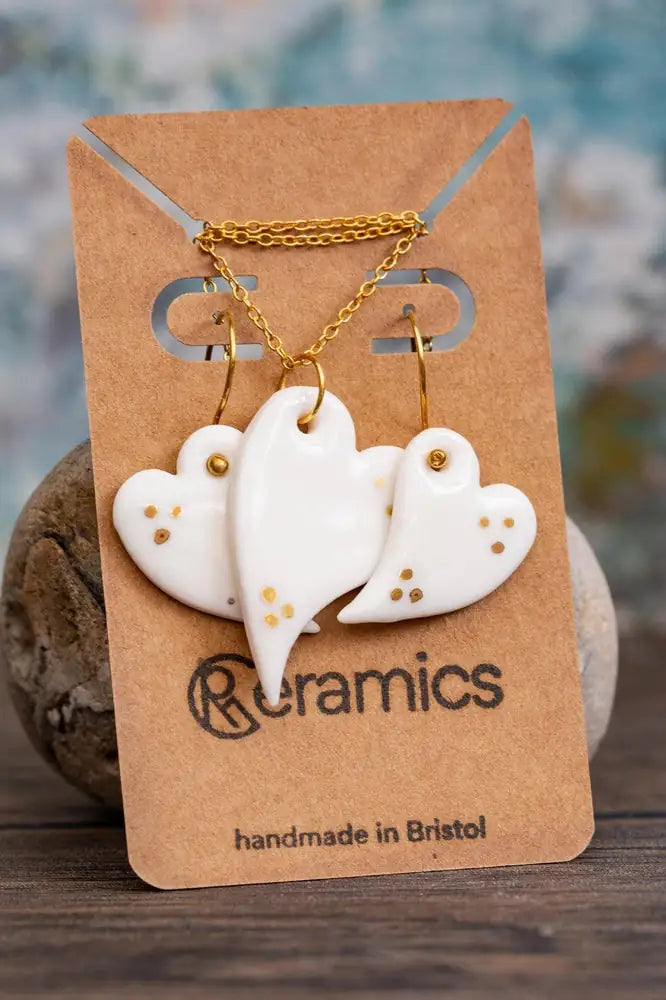 Porcelain Heart 24K Triple Dot Jewellery Set