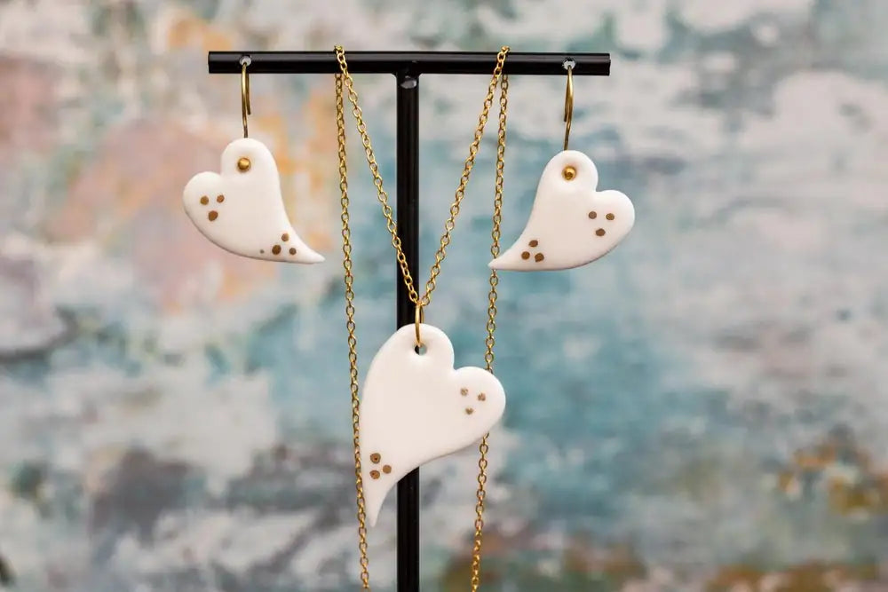 Porcelain Heart 24K Triple Dot Jewellery Set
