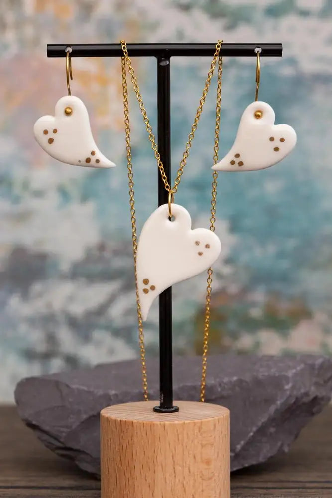 Porcelain Heart 24K Triple Dot Jewellery Set