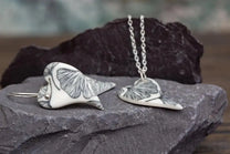 Porcelain Heart Ginkgo Print Earrings & Pendant Set