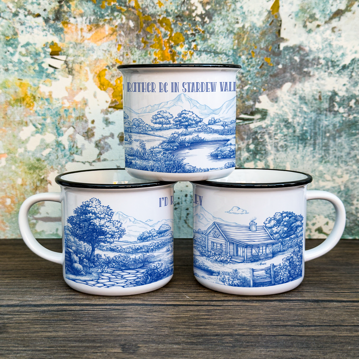 Stardew Valley Chinoiserie Campfire Mug | Blue and White Toile de Juoy Camping Cup