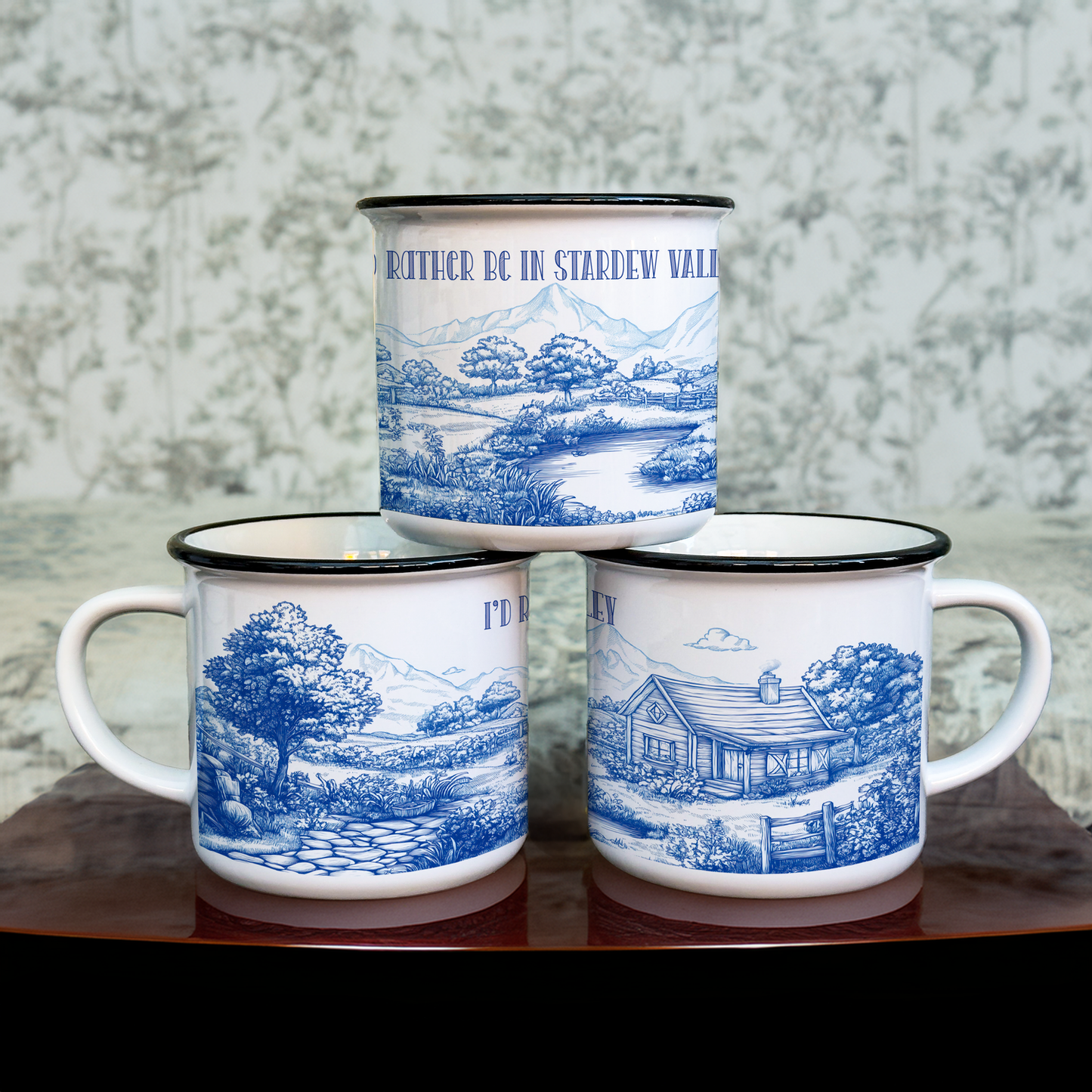 Stardew Valley Chinoiserie Campfire Mug | Blue and White Toile de Juoy Camping Cup