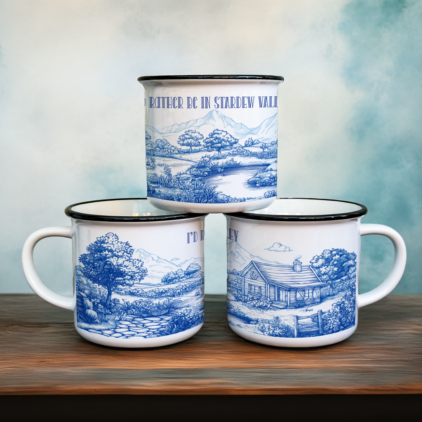 Stardew Valley Chinoiserie Campfire Mug | Blue and White Toile de Juoy Camping Cup