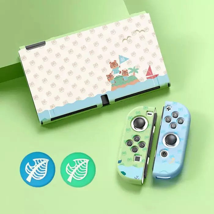 Cute Protective Cover for Nintendo Switch / OLED | Dockable Soft Silicone Case | Gaming Accessories | Free Thumb Grips | Animal Crossing Style