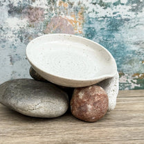 Handmade Stoneware Spoon Rest or Trinket Dish, Rustic Style with Lip