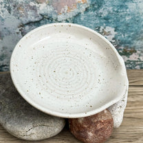 Handmade Stoneware Spoon Rest or Trinket Dish, Rustic Style with Lip