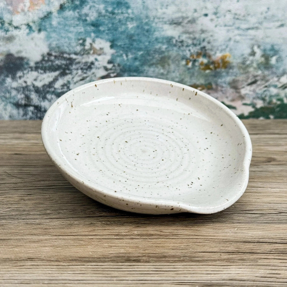 Handmade Stoneware Spoon Rest or Trinket Dish, Rustic Style with Lip