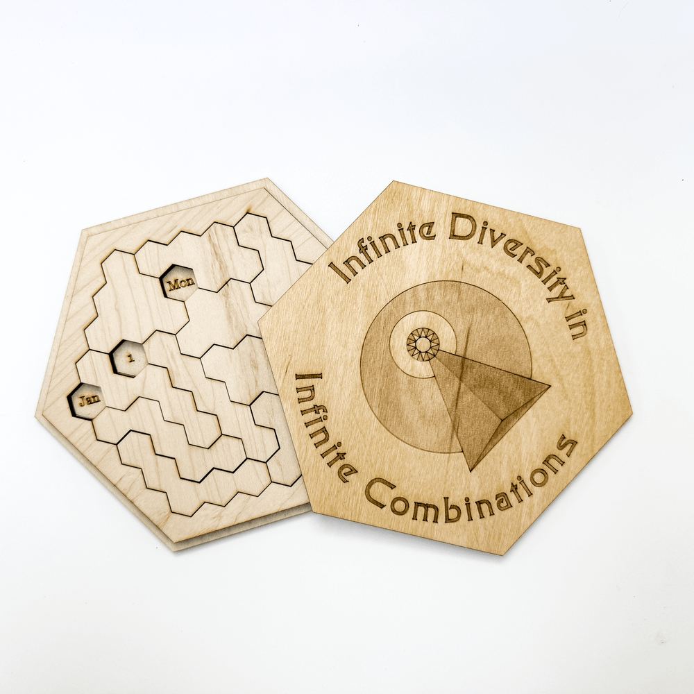Star Trek Inspired Puzzle | Vulcan Logic Game | Wooden Hexomino Date Puzzle | Sci-Fi Brain Teaser | Trekkie Gift