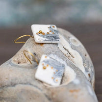 White Porcelain Paisley Earrings, Handmade Silver Jewellery