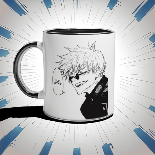 Jujutsu Kaisen Mug | Satoru Gojo | You Cryin'? | Manga Panel | Black White | Comic Art  | Anime 11oz Ceramic