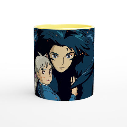 This mug features a Studio Ghibli-inspired design depicting Howl and Sophie from Howl's Moving Castle in a dark, stylized illustration.