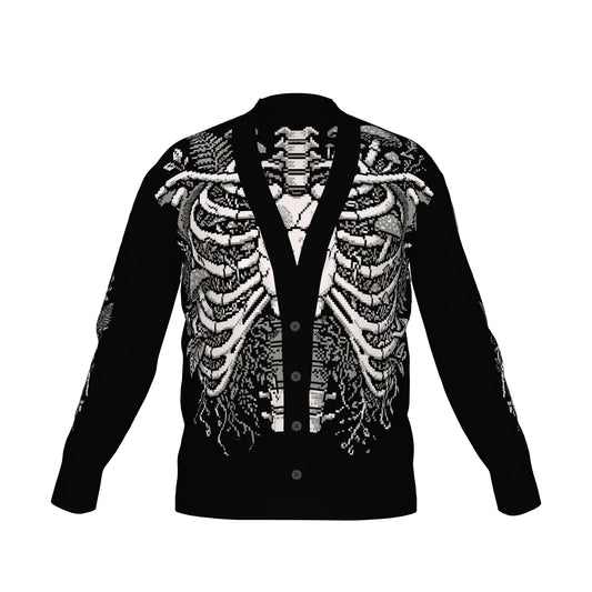 Overgrown Ribcage Cardigan - Gothic Botanical Skeleton Knitwear