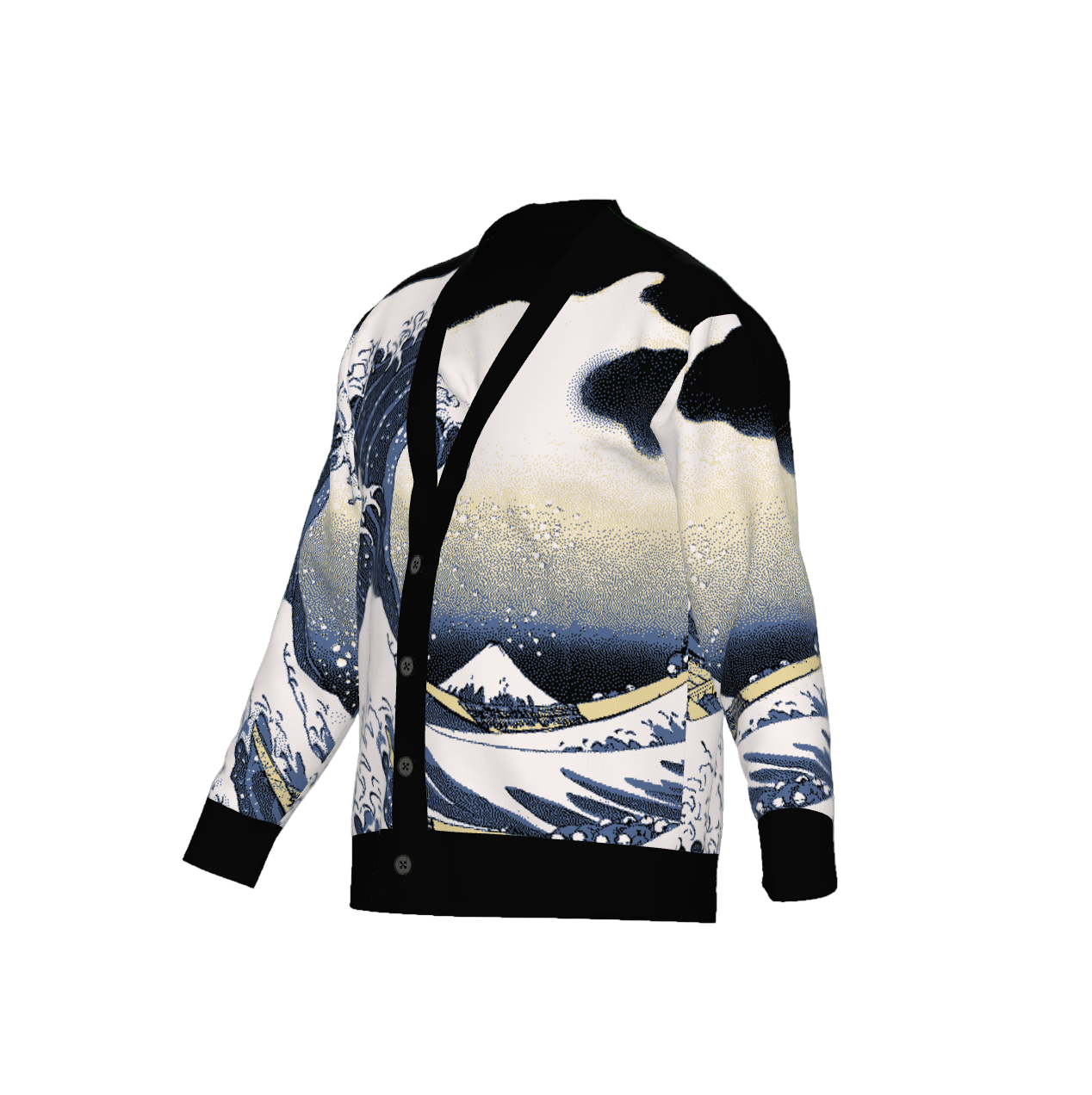 Cardigan with a mountain and wave design on a transparent background