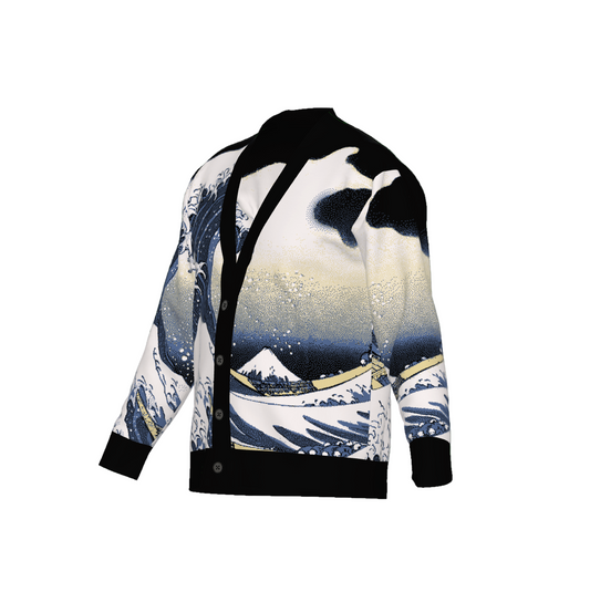 Cardigan with a mountain and wave design on a transparent background