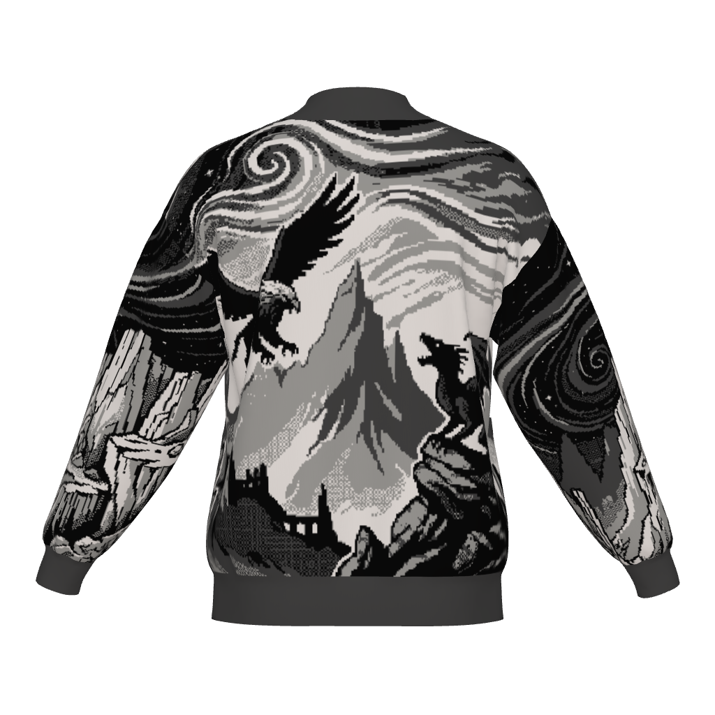 Witcher Inspired Knitted Bomber Jacket - Pixel Art Fantasy Knitwear