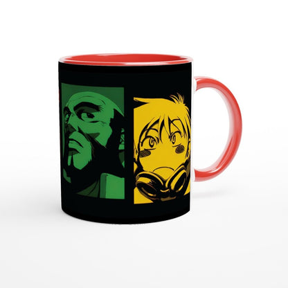 A black Cowboy Bebop anime mug features colourful portraits of two original series characters on its front.