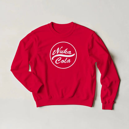 Red sweatshirt with 'Nuka Cola' logo on a light gray background