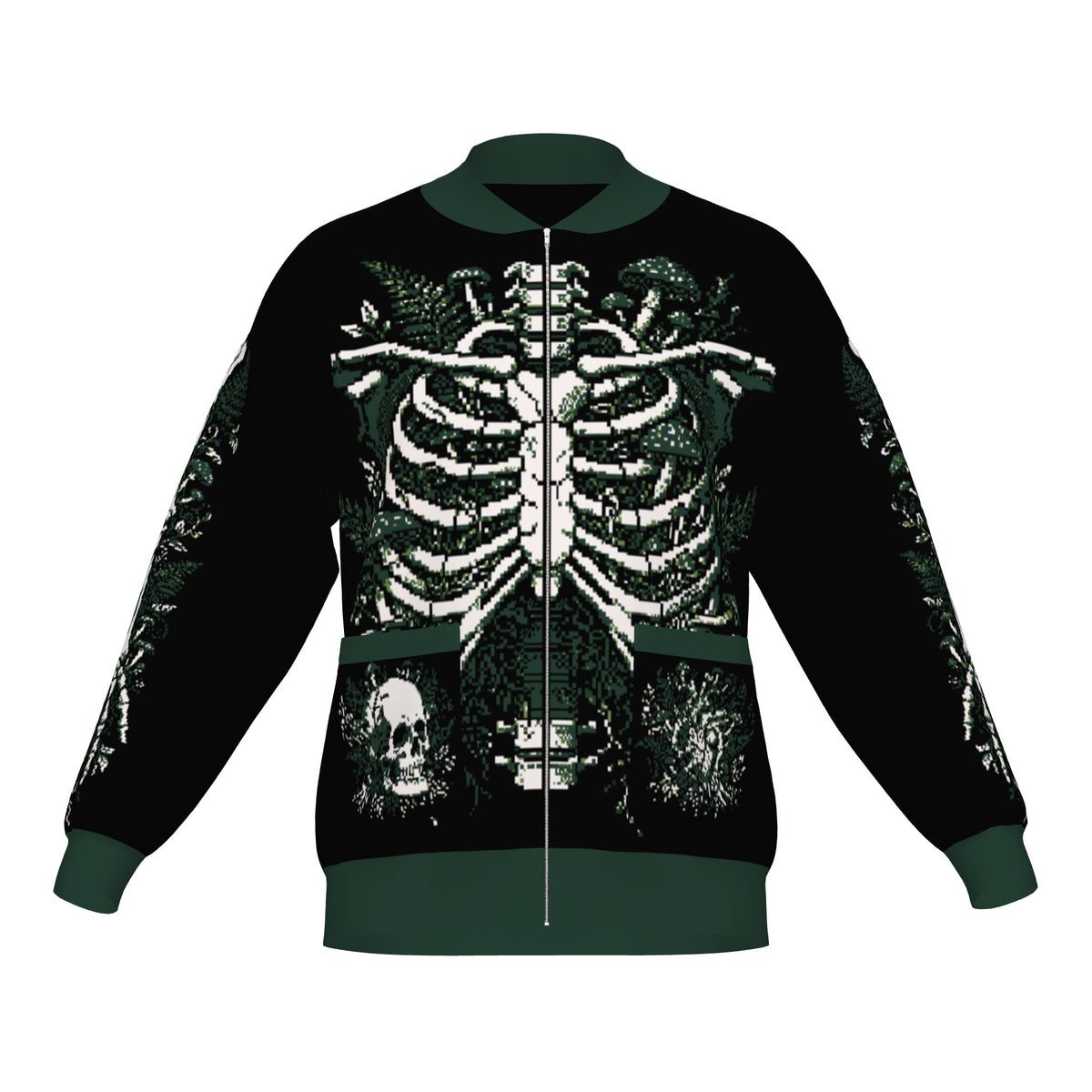 Overgrown Ribcage Bomber Jacket - Gothic Botanical Skeleton Knitwear