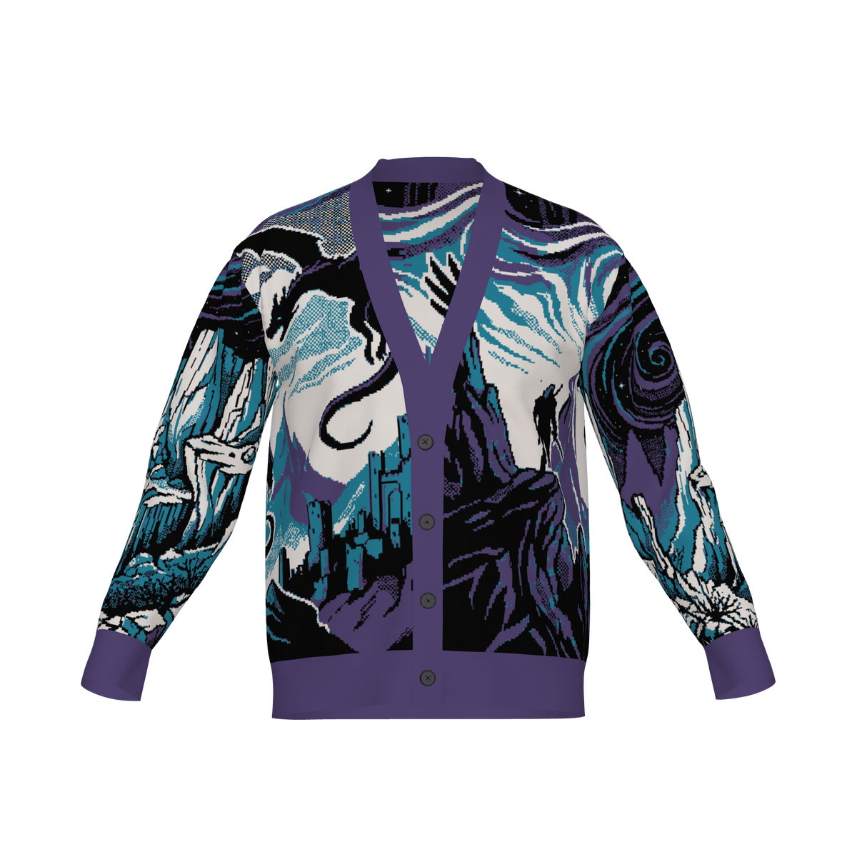 Witcher Inspired Knitted Cardigan - Pixel Art Fantasy Knitwear