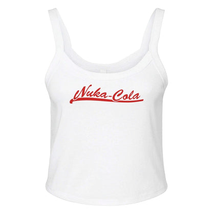 A white tank top displays the "Nuka-Cola" logo in red script lettering.