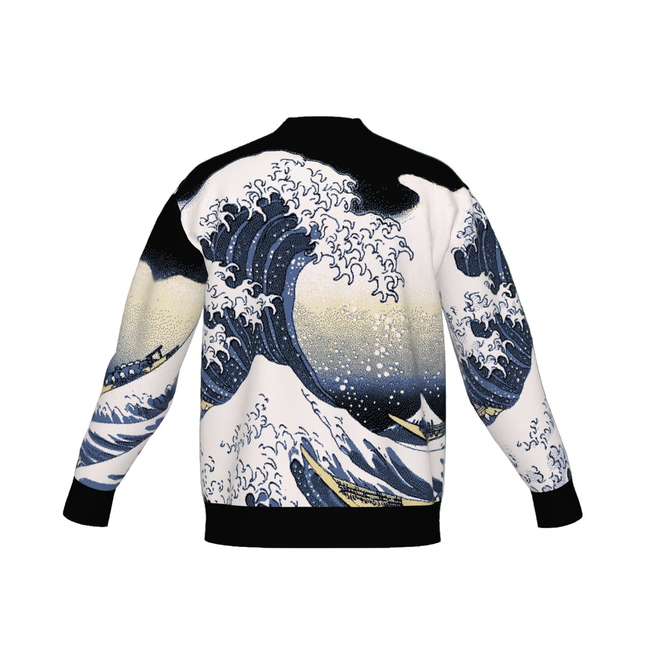 Knitted cardigan with Great wave design on a white background