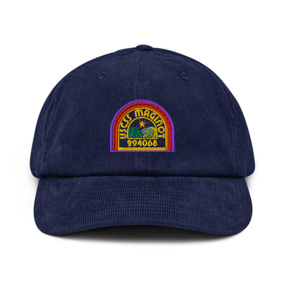 USCSS Maginot colourful embroidered logo corduroy cap on a white background