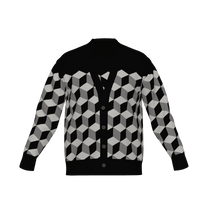 Optical Illusion Cube Knitted Cardigan, Isometric 3D Pattern