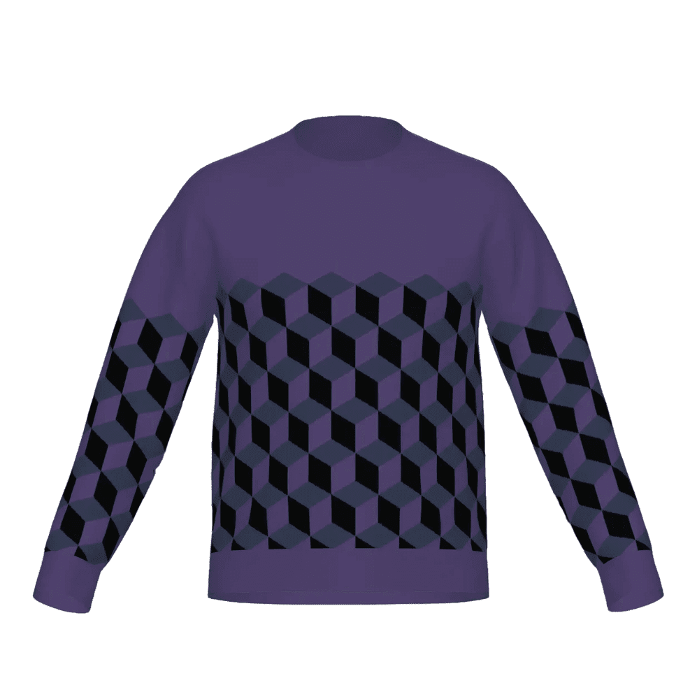 Purple violet sweater with geometric cubes pattern on a white background