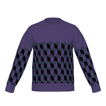 Purple violet sweater with geometric cubes pattern on a white background