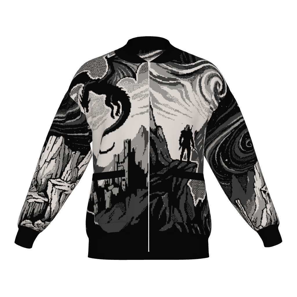 Witcher Inspired Knitted Bomber Jacket - Pixel Art Fantasy Knitwear