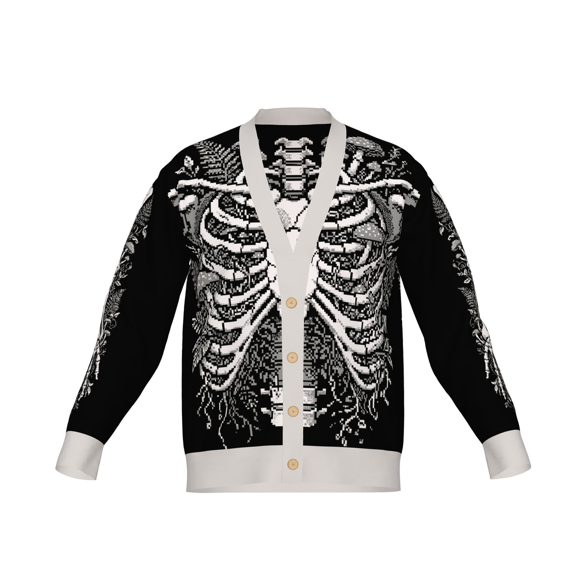 Overgrown Ribcage Cardigan - Gothic Botanical Skeleton Knitwear
