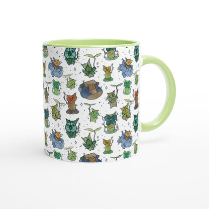 This 11oz ceramic mug features a repeating pattern of Korok characters from The Legend of Zelda: Breath of the Wild and Tears of the Kingdom.