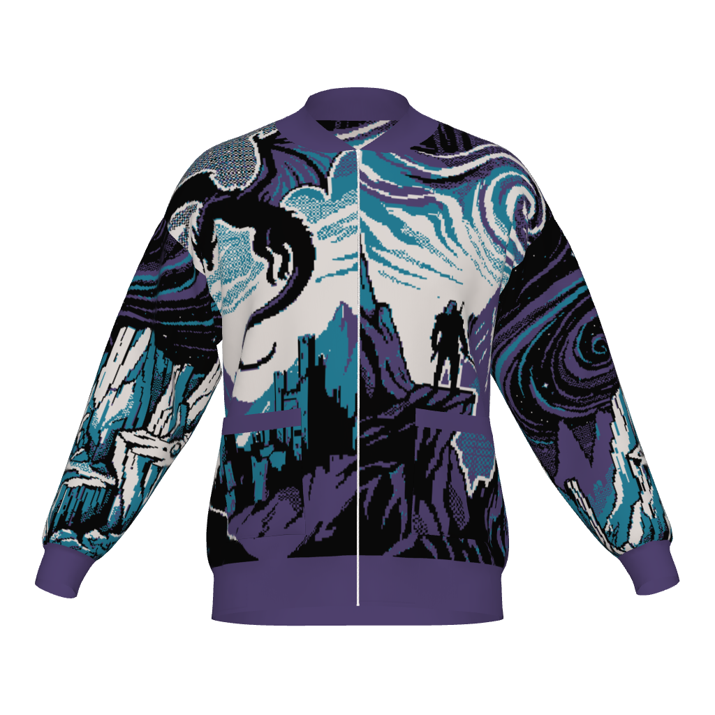 Witcher Inspired Knitted Bomber Jacket - Pixel Art Fantasy Knitwear