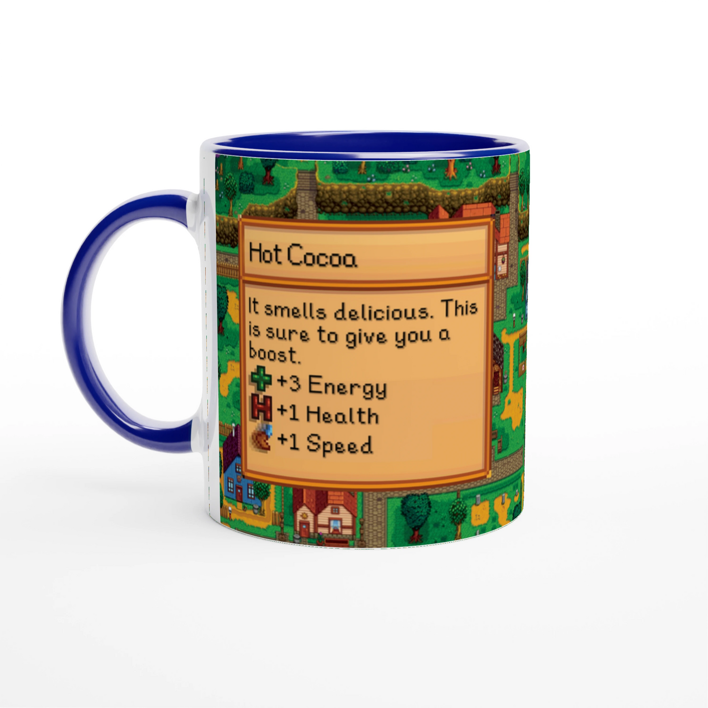 Mug Stardew Valley avec arrière-plans personnalisés - Thé, Café, Chocolat chaud, Thé vert, Chaï Latte, Triple Espresso, Cadeau pour Gamer en Pixel Art