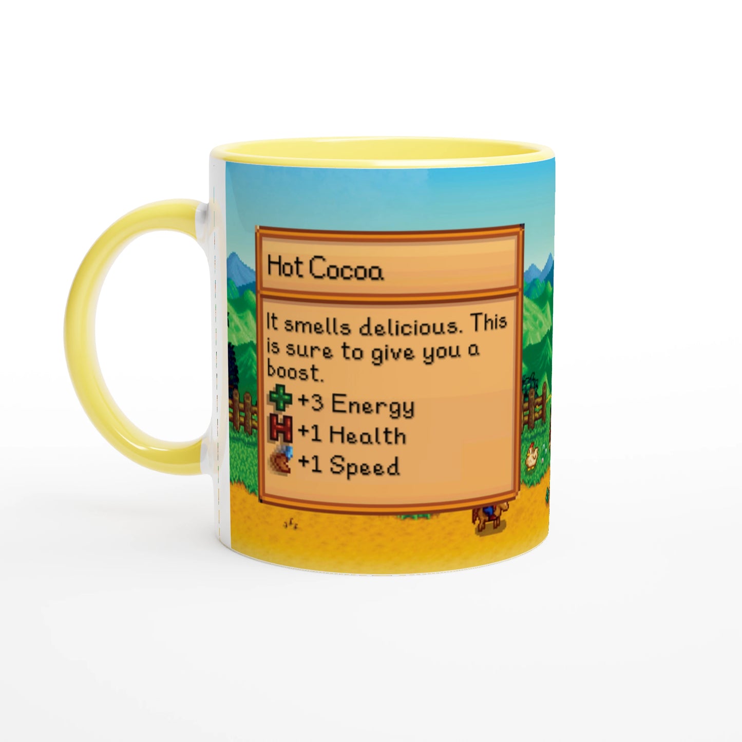 Mug Stardew Valley avec arrière-plans personnalisés - Thé, Café, Chocolat chaud, Thé vert, Chaï Latte, Triple Espresso, Cadeau pour Gamer en Pixel Art