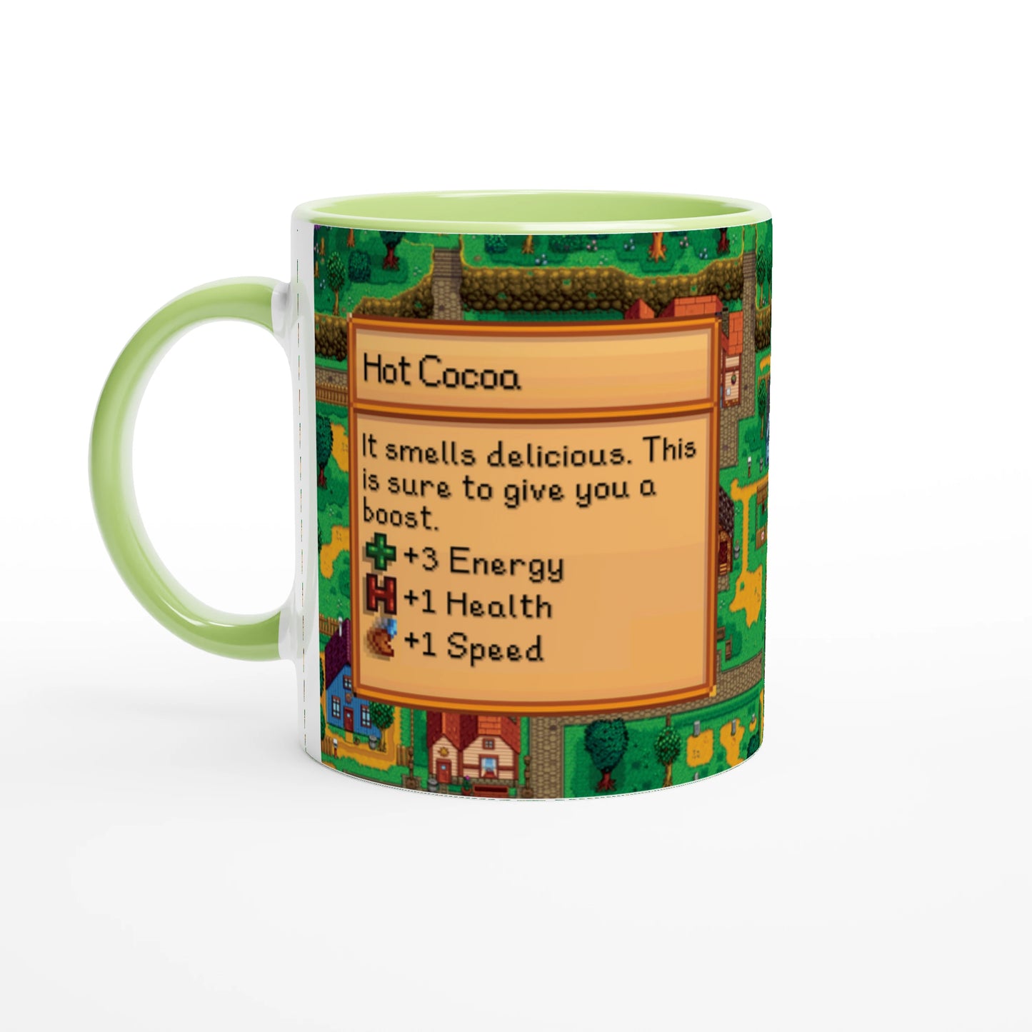 Mug Stardew Valley avec arrière-plans personnalisés - Thé, Café, Chocolat chaud, Thé vert, Chaï Latte, Triple Espresso, Cadeau pour Gamer en Pixel Art
